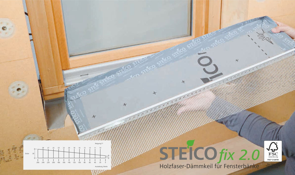 Steico fix 2.0 - 260 mm wood fiber insulation wedge for window sills